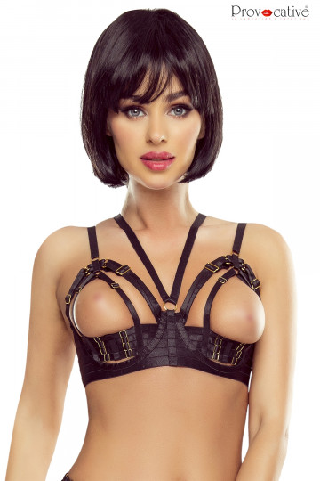 Soutien Gorge Fetish Ouvert Harnais Noir