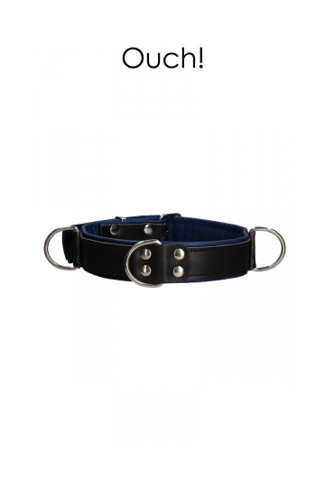 Collier Bondage Deluxe 3 Anneaux Bleu et Noir