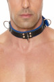 Collier Bondage Deluxe 3 Anneaux Bleu et Noir Ouch!