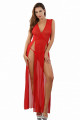 Robe Longue Micro Résille Dentelle Rouge Ultra Fendue Soisbelle