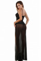 Robe Longue Noire Micro Résille Transparente Fendue Buste Dentelle Soisbelle