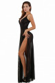 Robe Longue Noire Micro Résille Transparente Fendue Buste Dentelle Soisbelle