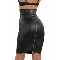 Jupe Longue Sexy Fendue Crayon Noir Effet Wetlook Zip Dos