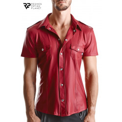 Chemise Fetish Homme Manches Courtes Wetlook Rouge Carlo