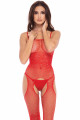 Combi BodyStocking Rouge Strass Scintillant