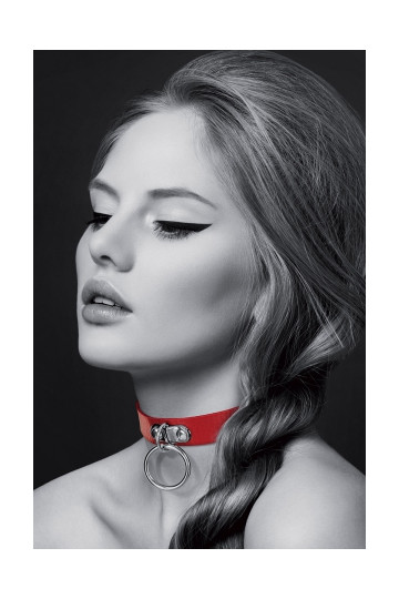 Collier Fetish rouge avec anneau - Bijoux Pour Toi