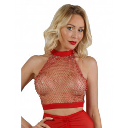 Top Court Rouge Filet Strass