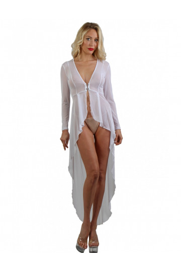 Robe Longue Blanche Micro Résille Transparente