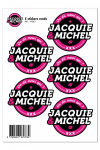 5 Stickers Jacquie & Michel Noir Logo Rond Jacquie & Michel