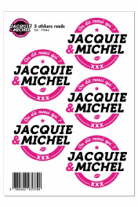 5 Stickers Jacquie et Michel Blanc Logo Rond Jacquie & Michel