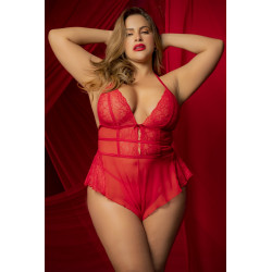 Body Shorty Grande Taille Ample Rouge Effet Babydoll et String Assorti