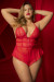 Body Shorty Grande Taille Ample Rouge Effet Babydoll et String Assorti
