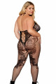 Bodystocking Combi Manches Longues Grande Taille Effet Body et Bas Noir Dreamgirl