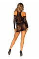 Robe Sexy Noire Dentelle et Résille Avec Gants Longs Assortis Leg Avenue