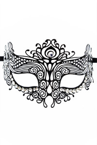 Masque vénitien Ornella rigide noir avec strass - HMJ-031BK
