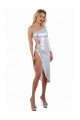 Robe de Soirée Longue Club Sexy Asymétrique Fendue Lamé Nacré Blanc Spazm Clubwear By Soisbelle