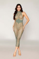 Robe Longue Filet Transparente Verte Design Géométrique sans Couture Dreamgirl