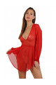 Robe Patineuse Transparente Rouge Manches Longues