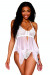 Babydoll Nuisette et String Résille en Dentelle Blanche