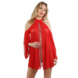 Robe Transparente Exhib Libertine Manches Longues Chainette Rouge