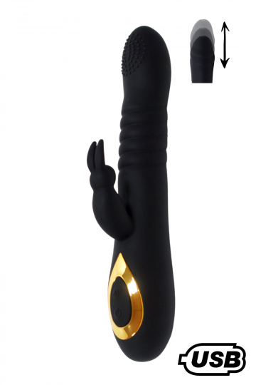 Vibromasseur Rabbit va-et-vient Noir USB Silicone Médicale 