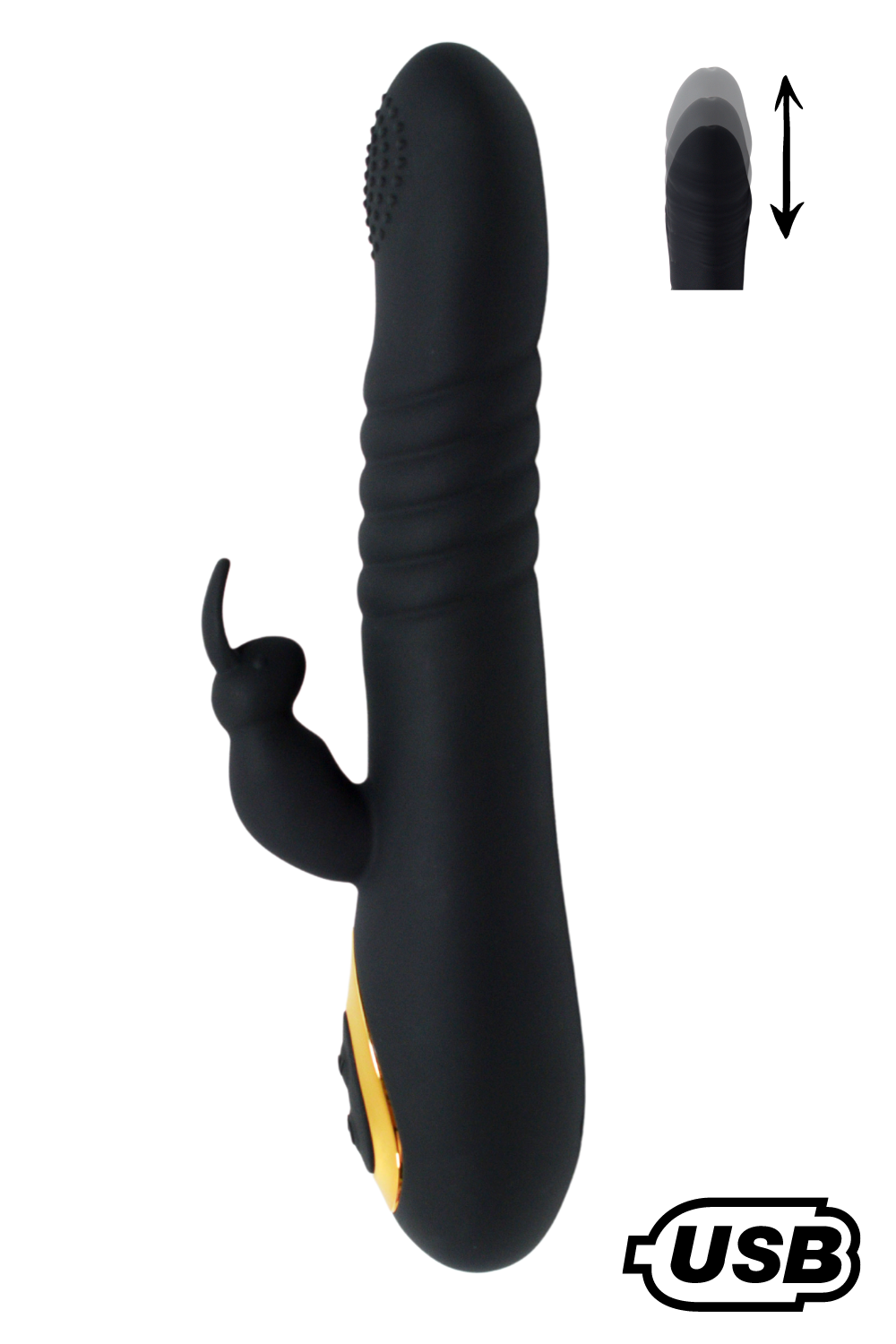 Vibromasseur Rabbit va-et-vient Noir USB Silicone Mdicale