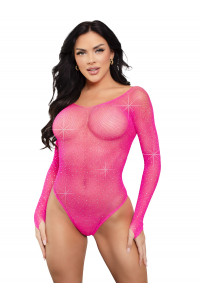 Body String Résille Transparent Strass Manches Longues