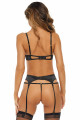 Ensemble Ouvert Soutien Gorge Strappy Seins Nus Anneaux Porte Jarretelles et String René Rofé