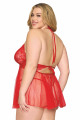 Nuisette Sexy Classique Grande Taille Rouge Résille et Dentelle Florale String Assorti Dreamgirl