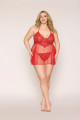 Nuisette Sexy Classique Grande Taille Rouge Résille et Dentelle Florale String Assorti Dreamgirl