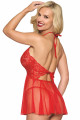 Nuisette Classique Rouge Résille et Dentelle Florale String Assorti Dreamgirl