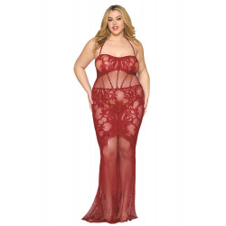 Nuisette Déshabillé Long Résille Rouge Grande Taille