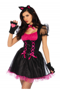 Costume Pretty Kitty Noire et Rose 4 Pieces Leg Avenue