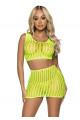 Ensemble 2 Pièces Sexy Top et Jupe Crochet Jaune Néon Leg Avenue