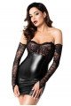 Robe Sexy ClubWear Libertin Harmonia Wetlook et Dentelle avec Manchettes Noir HandMade