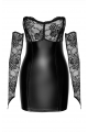 Robe Sexy ClubWear Libertin Harmonia Wetlook et Dentelle avec Manchettes Noir HandMade