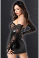 Robe Sexy ClubWear Libertin Harmonia Wetlook et Dentelle avec Manchettes Noir HandMade