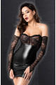 Robe Sexy ClubWear Libertin Harmonia Wetlook et Dentelle avec Manchettes Noir HandMade