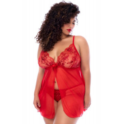 Nuisette Babydoll Ouverte Grande Taille Rouge et String Assorti