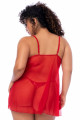 Nuisette Babydoll Ouverte Grande Taille Rouge et String Assorti Mapalé