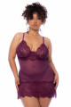 Nuisette Dentelle Grande Taille Bordeaux et String Assorti Mapalé