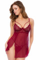 Nuisette Sexy Transparente Fendue et String Framboise Mapalé