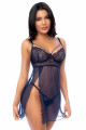 Nuisette Transparente Fendue et String Bleu Nuit Mapalé