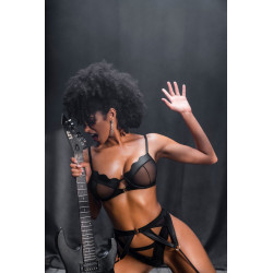 Ensemble Sexy Porte Jarretelles Wetlook Noir 3 pièces