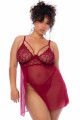 Nuisette Transparente Grande Taille Framboise et String Mapalé