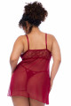 Nuisette Transparente Grande Taille Framboise et String Mapalé