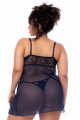 Nuisette Grande Taille Transparente Fendue Bleu Nuit et String Mapalé