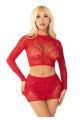 Ensemble Rouge Crop Top et Mini-Jupe en Strass 