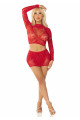 Ensemble Rouge Crop Top et Mini-Jupe en Strass 