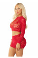 Ensemble Rouge Crop Top et Mini-Jupe en Strass 